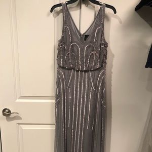 Adrianna Papell Sequin Gown in Silver/Grey. Size 6